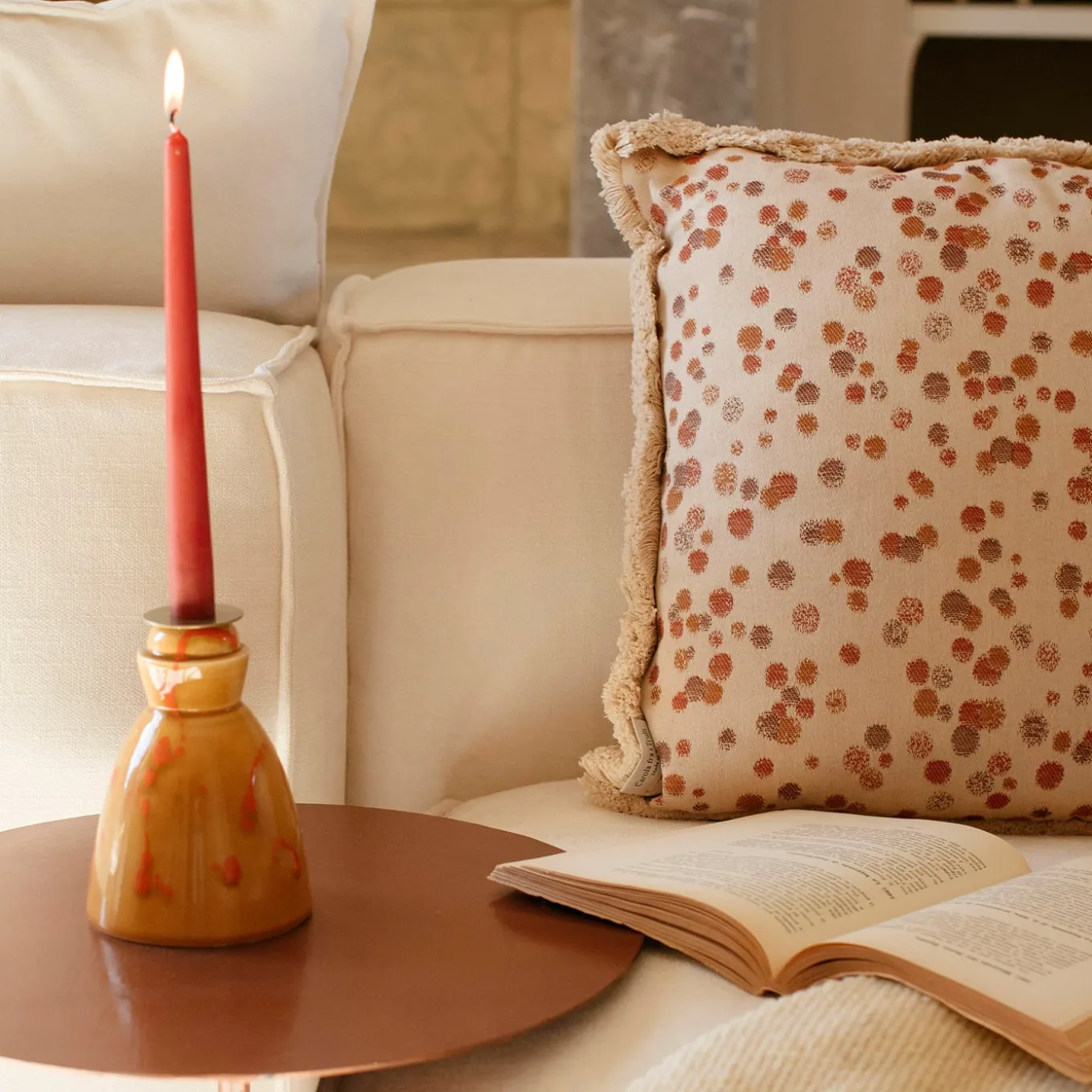 Large Caramel and Brown Fringed Cushion