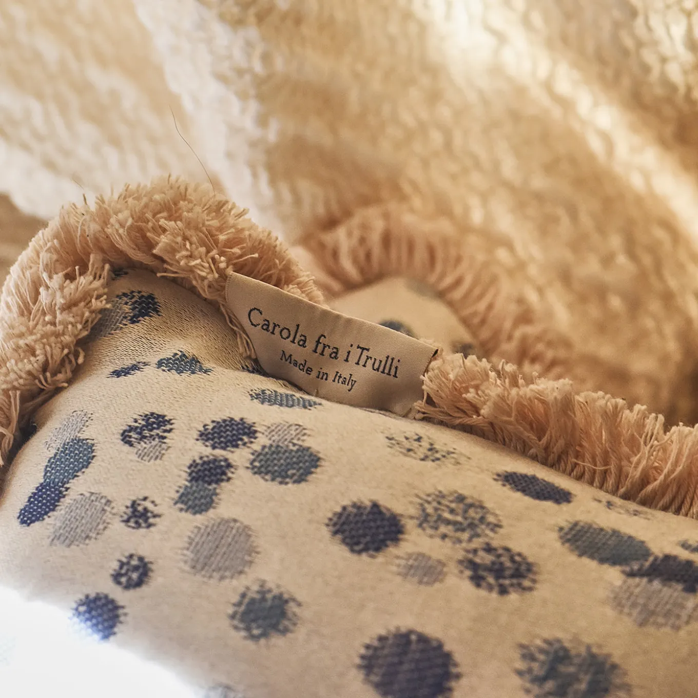 Large Celeste and Blue Fringed Cushion