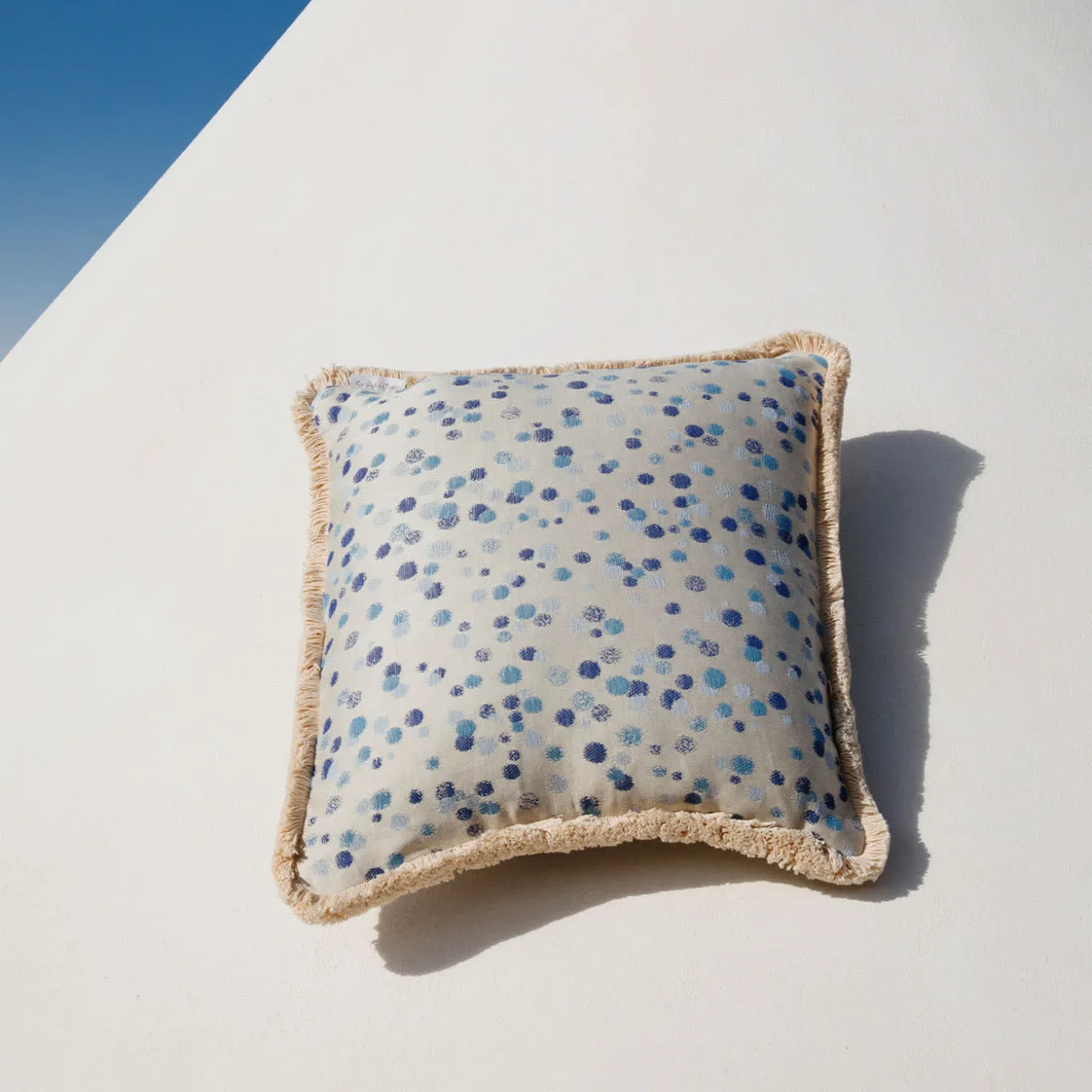 Large Celeste and Blue Fringed Cushion