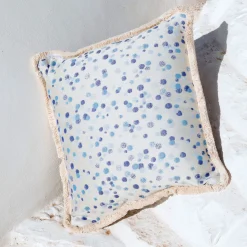 Large Celeste and Blue Fringed Cushion