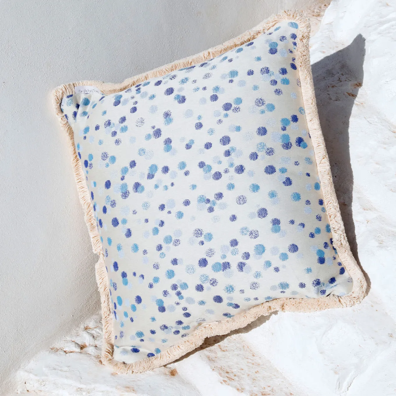 Large Celeste and Blue Fringed Cushion