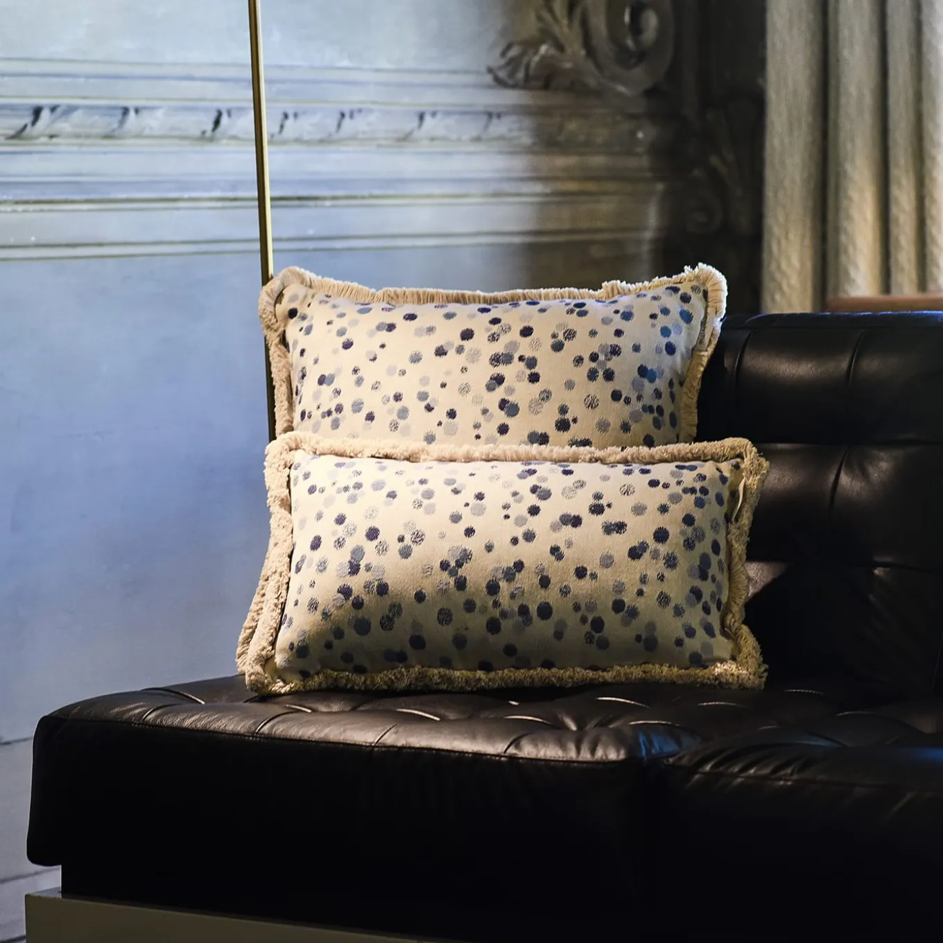 Large Celeste and Blue Fringed Cushion