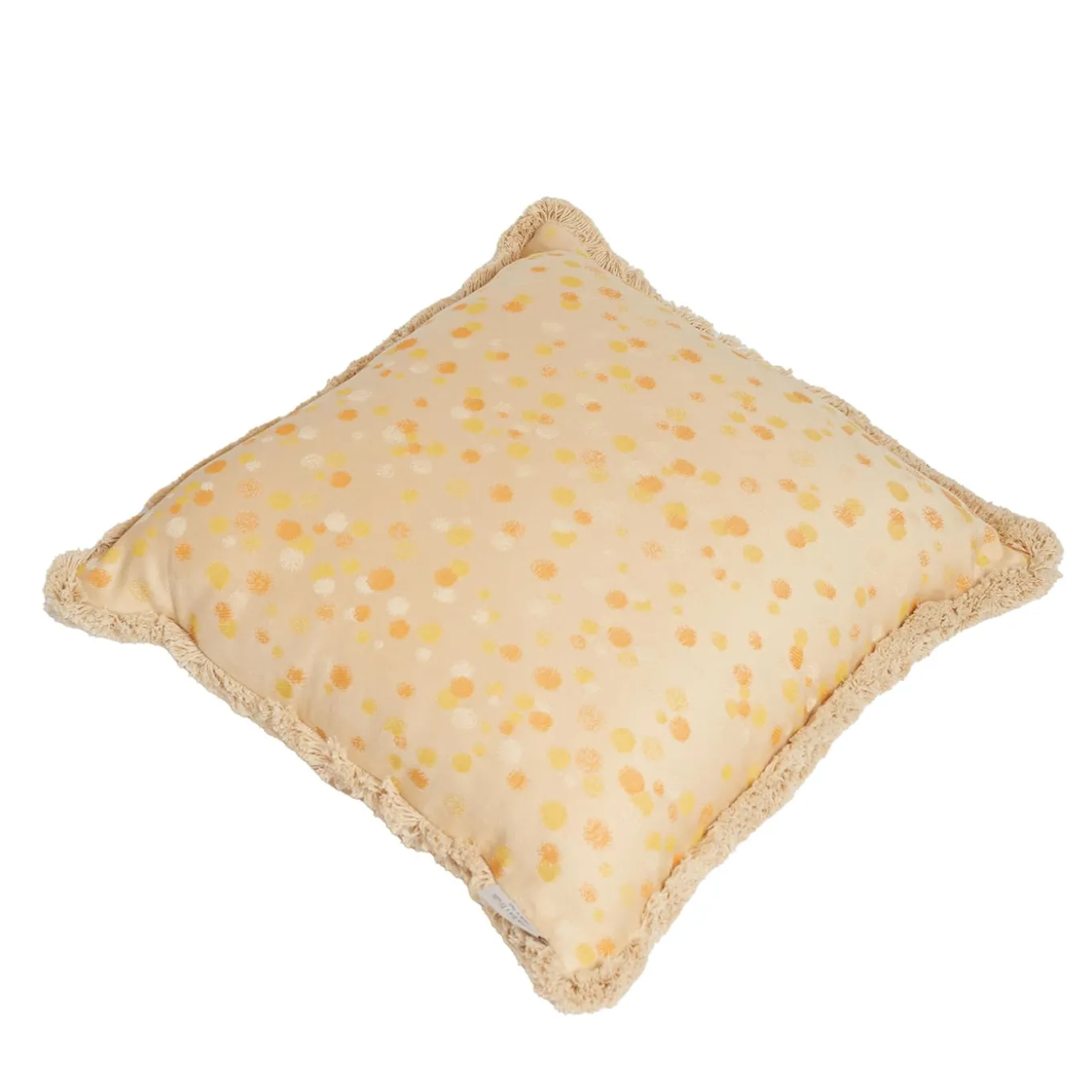 Large Cream and Yellow Fringed Cushion