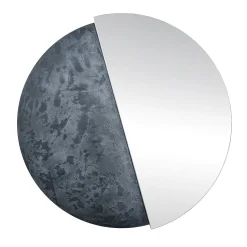 Large Eclisse Round Mirror Decorated with Silver Troweled Resin