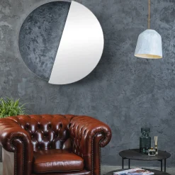Large Eclisse Round Mirror Decorated with Silver Troweled Resin