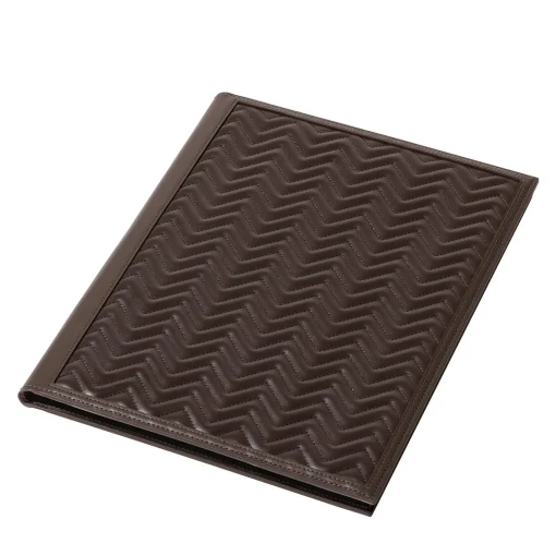 Large Herringbone Moka Brown Leather Notepad Holder