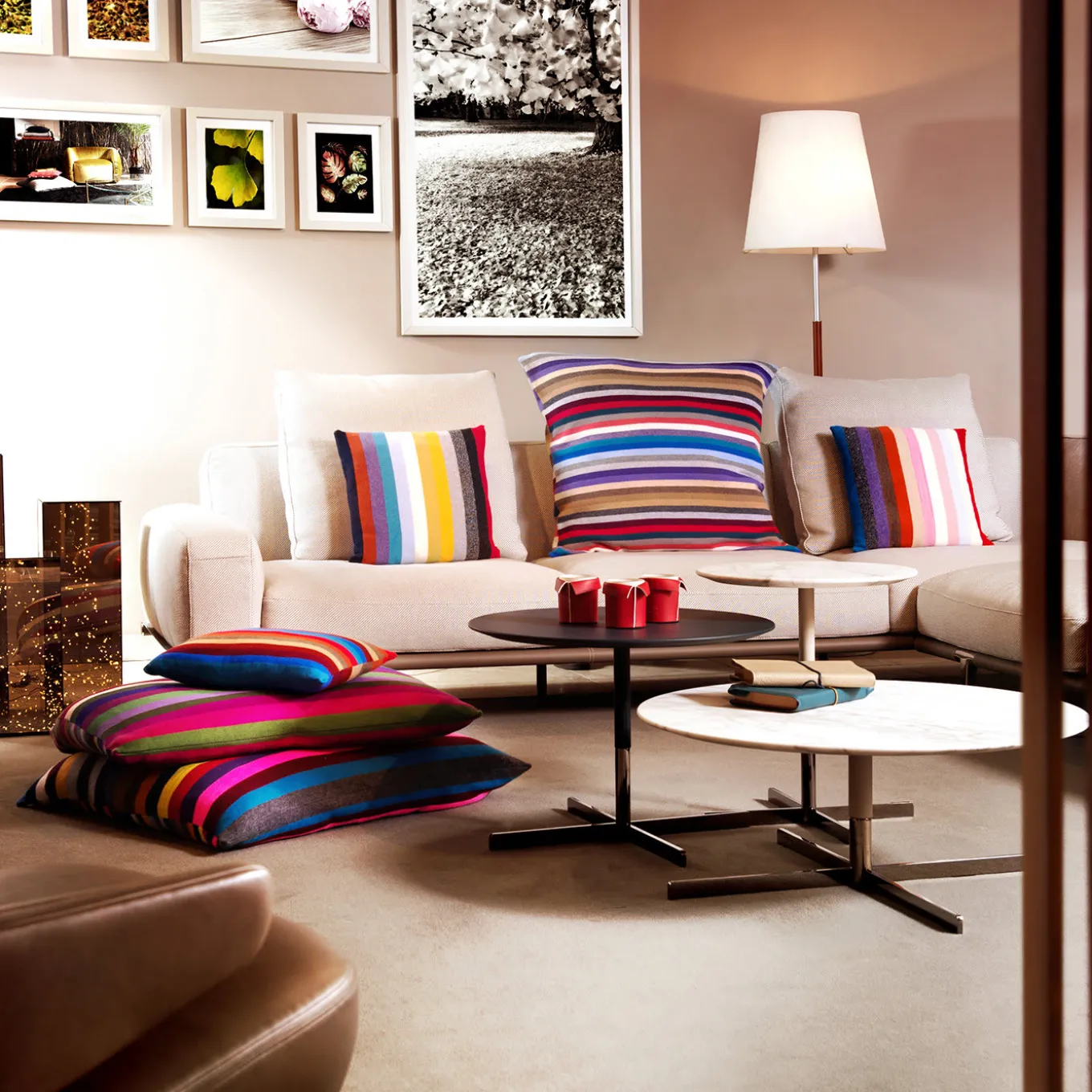 Large Multicolor Stripe Square Cushion #2