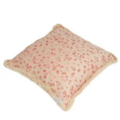 Large Rose and Coral Fringed Cushion