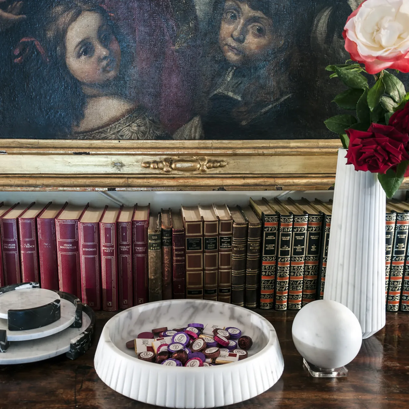 Large Round White Carrara Marble Tray by Jacopo Simonetti