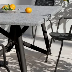 Larte 200 Rectangular Gray Peperino Stone and Brown Steel Outdoor Dining Table