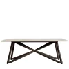 Larte 200 rectangular travertine stone and brown steel outdoor dining table