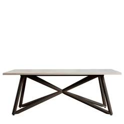 Larte 200 rectangular travertine stone and brown steel outdoor dining table