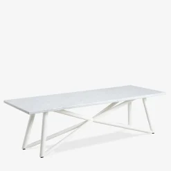 Larte 260 Rectangular White Carrara Marble and White Steel Outdoor Dining Table