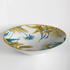 Las Palmas Big Porcelain Bowl With Yellow And Blue Palms