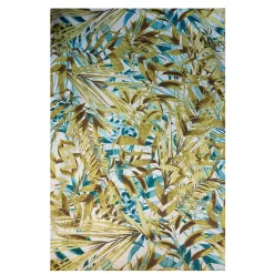 Las Palmas Linen Tablecloth With Turquoise And Yellow Palm Leaves