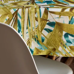 Las Palmas Linen Tablecloth With Turquoise And Yellow Palm Leaves