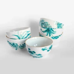 Las Palmas Porcelain Bowl With Blue Palm #5