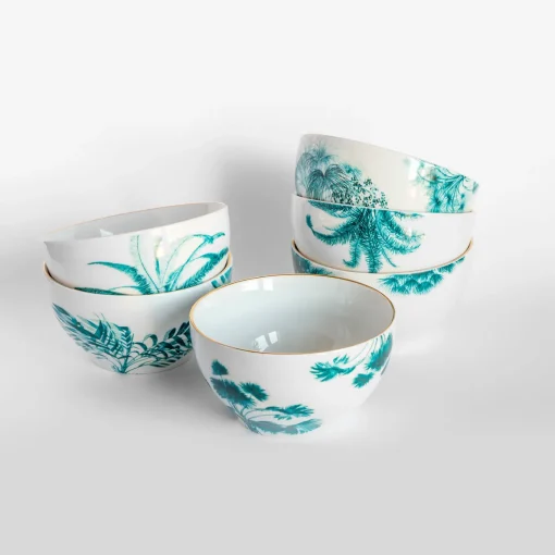 Las Palmas Porcelain Bowl With Blue Palm #5