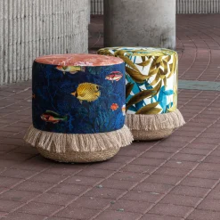 Las Palmas Pouf with palm leaves and basket base