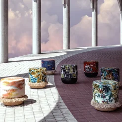 Las Palmas Pouf with palm leaves and basket base