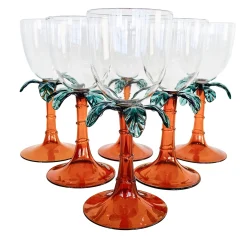 Las Palmas Set Of 6 Blown Glass Wine Glasses With Palm Tree Shape