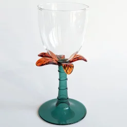 Las Palmas Set Of 6 Blown Glass Wine Glasses With Palm Tree Shape