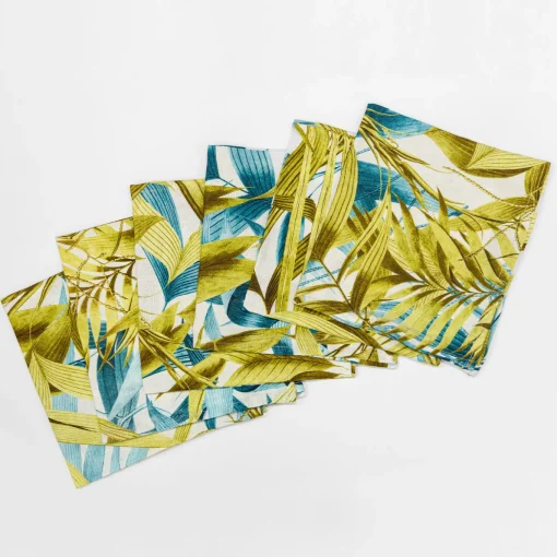 Las Palmas Set Of 6 Linen Napkins With Palm Leaves