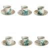 Las Palmas Set Of 6 Porcelain Espresso Cups With Blue And Yellow Palms