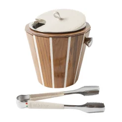LD Teak Ice Bucket with Lid and Tongs