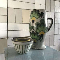 Leaf Green Ceramic Vase with Lid With Botanical Design