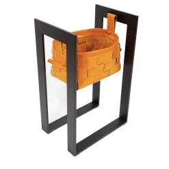Leather Basket with Stand Mustard Yellow