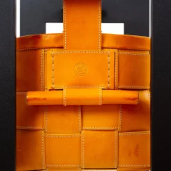 Leather Basket with Stand Mustard Yellow