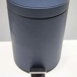 Leather Bin with Lid in Blue