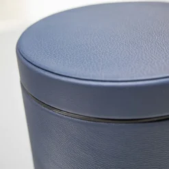 Leather Bin with Lid in Blue