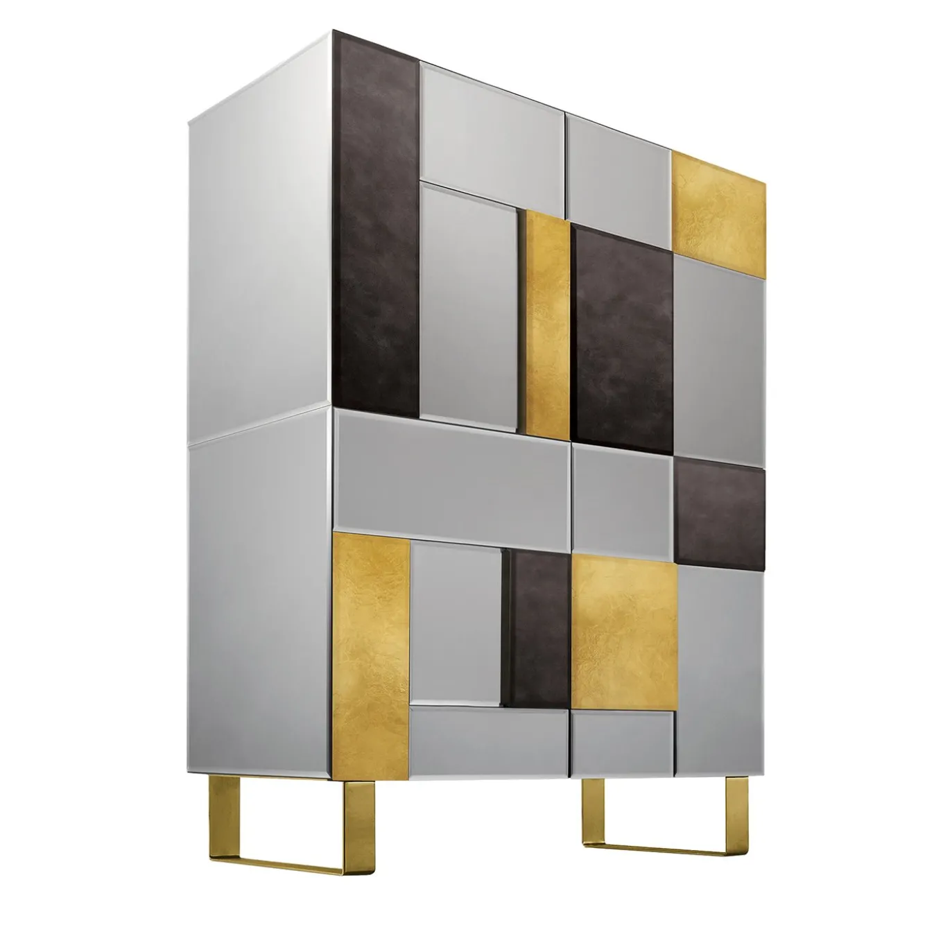 Leather, Gold Leaf & Mirrored Glass Cabinet