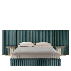 Leonardo Blue-Green Fabric And Golden Steel Bed