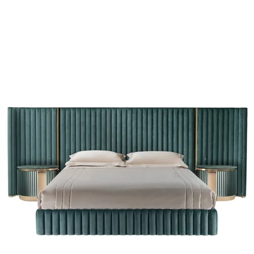 Leonardo Blue-Green Fabric And Golden Steel Bed