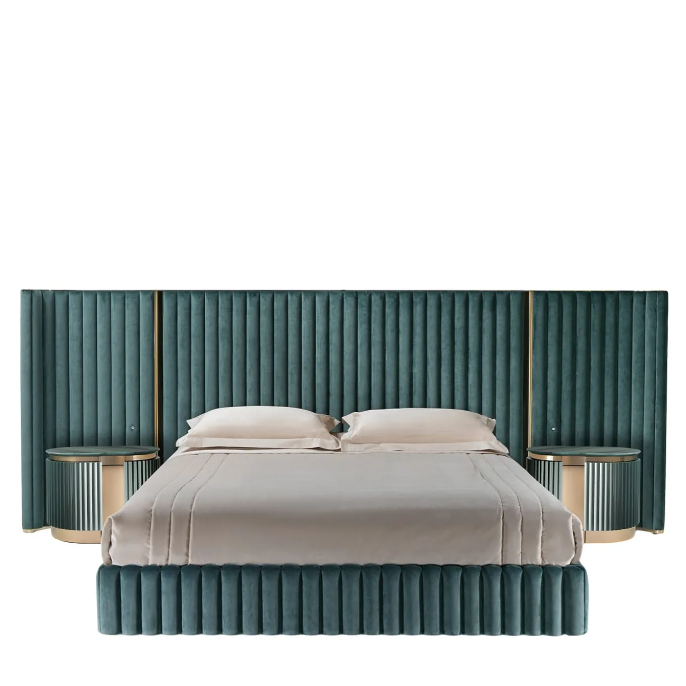 Leonardo Blue-Green Fabric And Golden Steel Bed