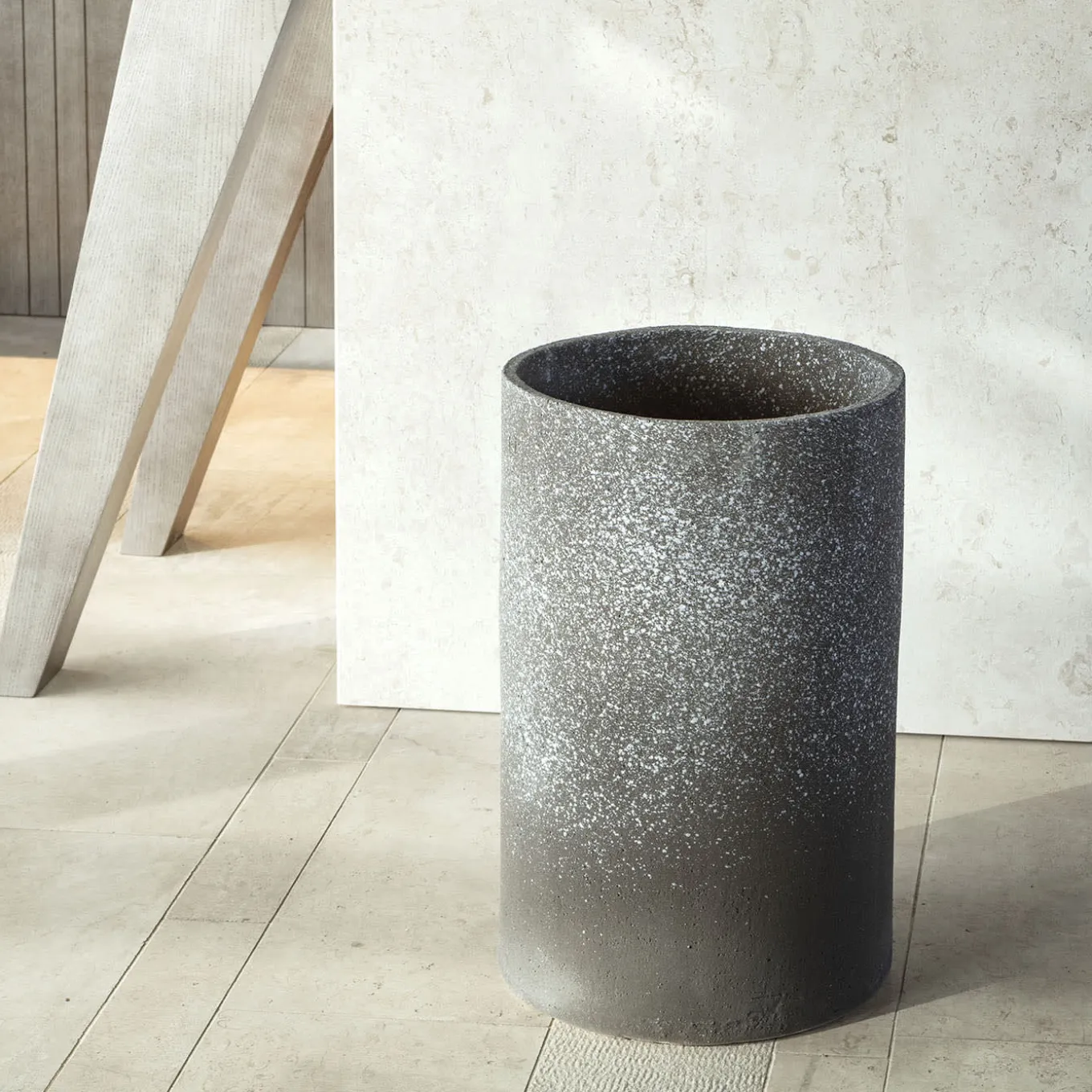 Lerici Cylindrical White-Speckled Gray Ceramic Vase