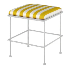 Liberty White Iron Pouf with White & Yellow Striped Cushion