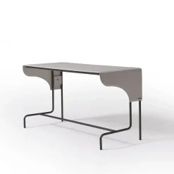 Libra Rectangular Ice White Leather and Metal Writing Desk