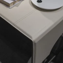 Libra Rectangular Ice White Leather and Metal Writing Desk