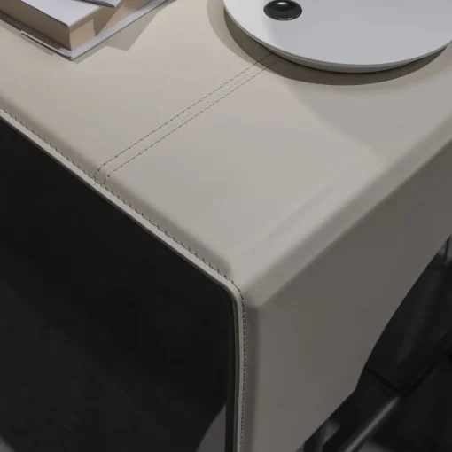 Libra Rectangular Ice White Leather and Metal Writing Desk
