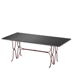 Ligare Lava-Stone-Top & Wrought Iron Brown Rectangular Table