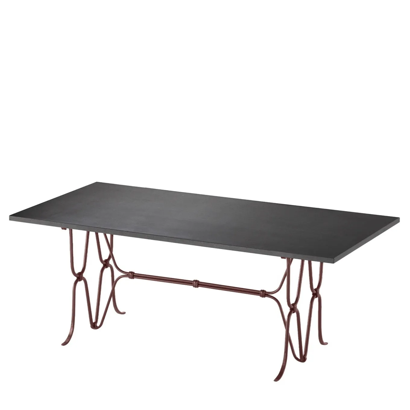 Ligare Lava-Stone-Top & Wrought Iron Brown Rectangular Table