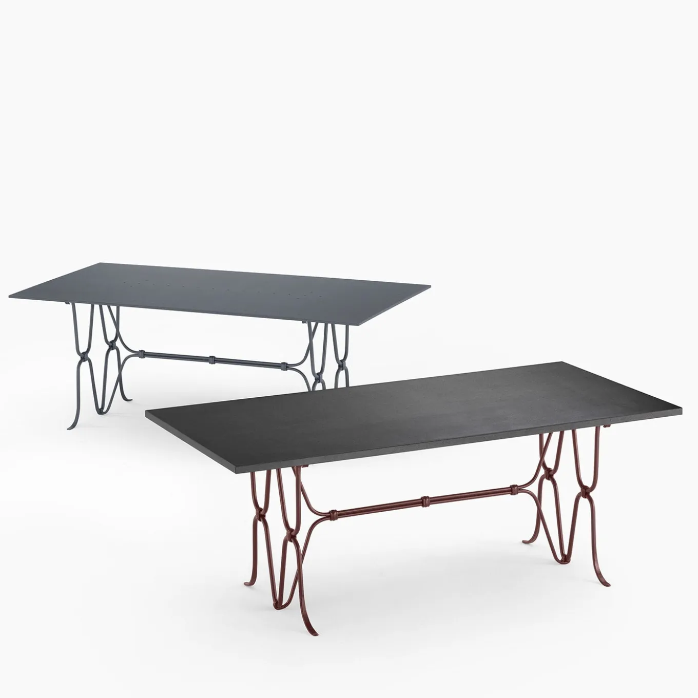 Ligare Lava-Stone-Top & Wrought Iron Brown Rectangular Table