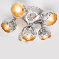 6-Light 1960 Reggiani Chromed Ceiling Lamp