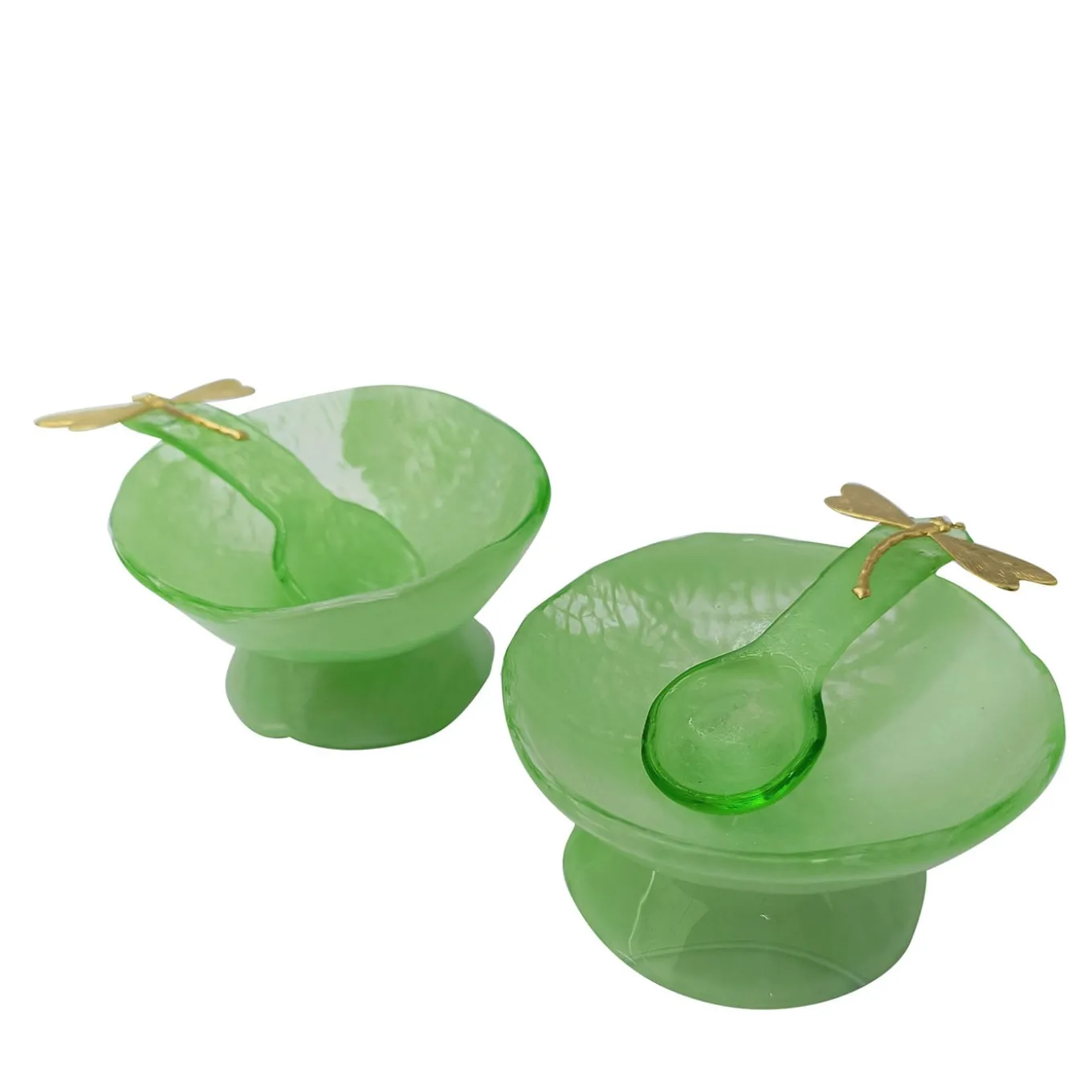 Light Green Glass Salt Cellars - Set of 2
