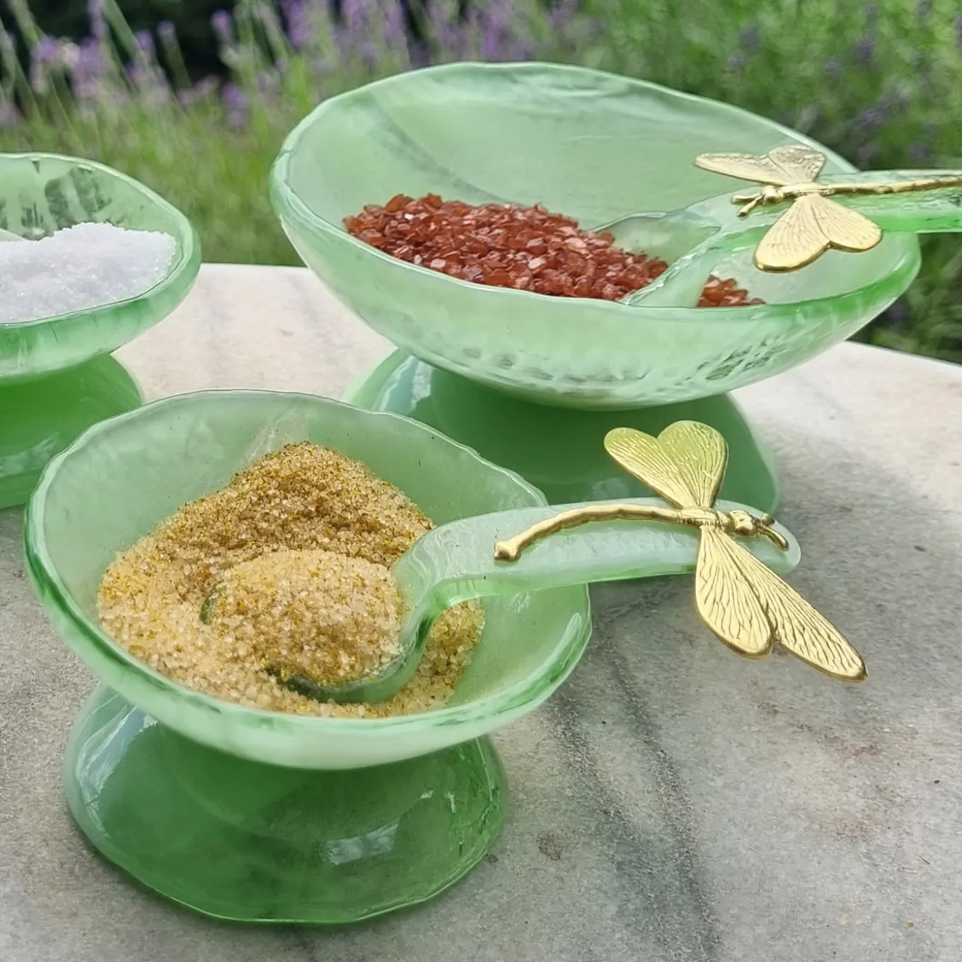 Light Green Glass Salt Cellars - Set of 2