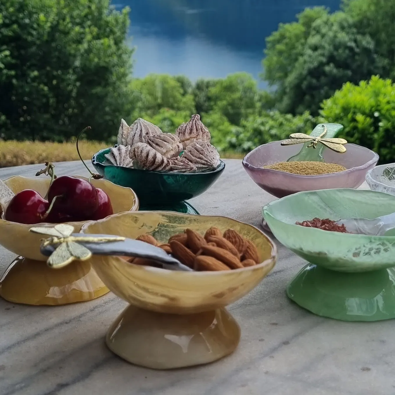 Light Green Glass Salt Cellars - Set of 2